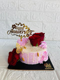 Elegant Happy Anniversary Pink Rose Cake
