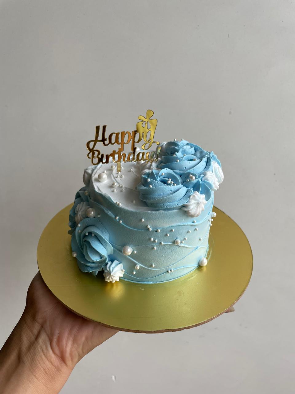 Elegant Blue Pearl Birthday Cake