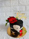 Black & Red Floral Celebration Cake