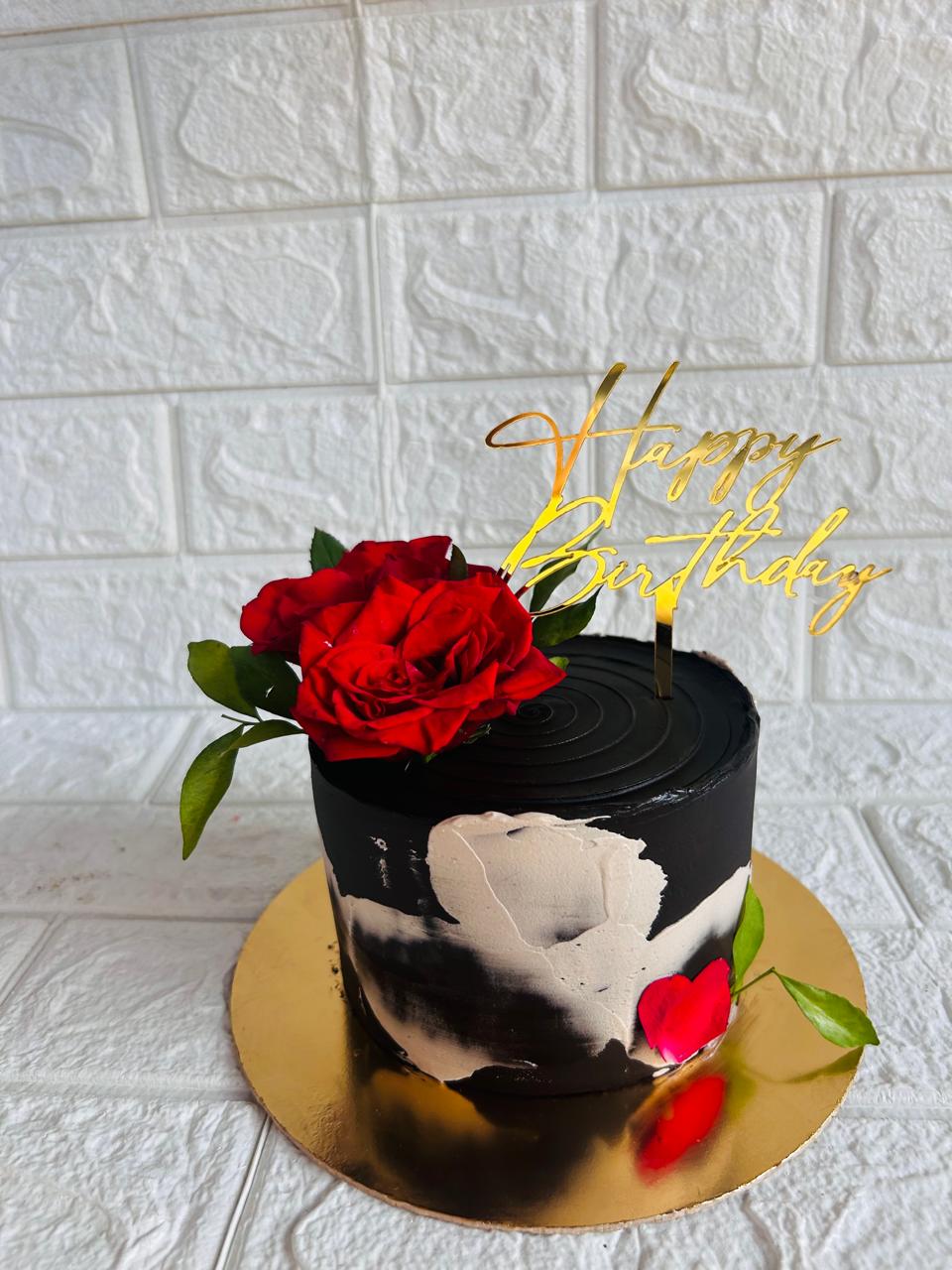 Black & Red Floral Celebration Cake