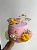Pink & Yellow Rose Birthday Cake